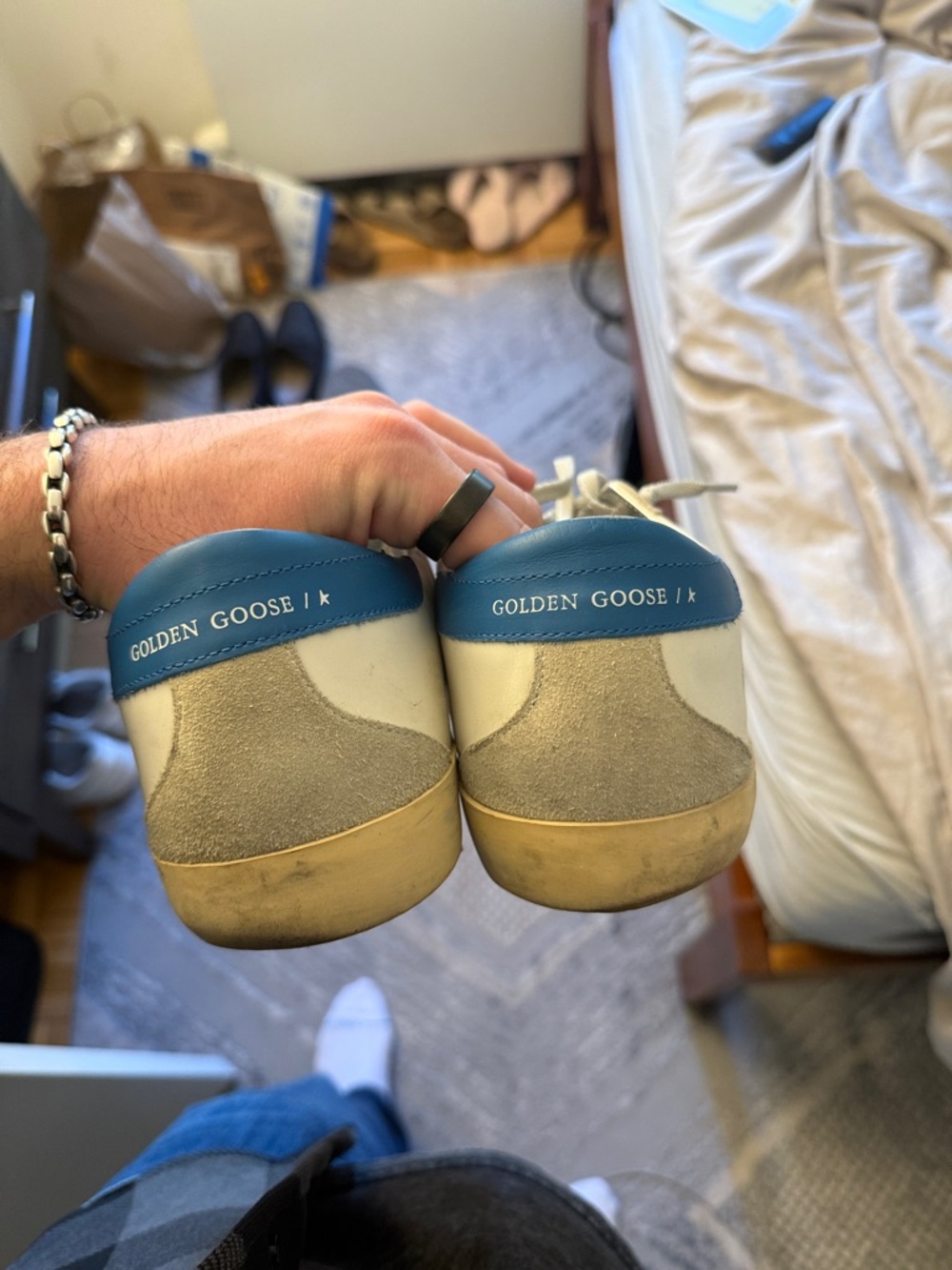 Golden Goose White Sneakers with Blue Star Accent - Picture 3 of 4